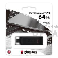 Флешка USB3.0 64 Гб Kingston  DataTraveler 70  (USB 3.0/3.2 + Type C)  чёрный